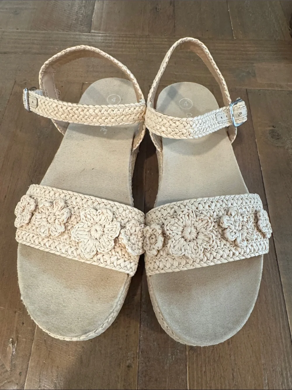Cat & Jack Cream Crochet Floral Strap Sandals